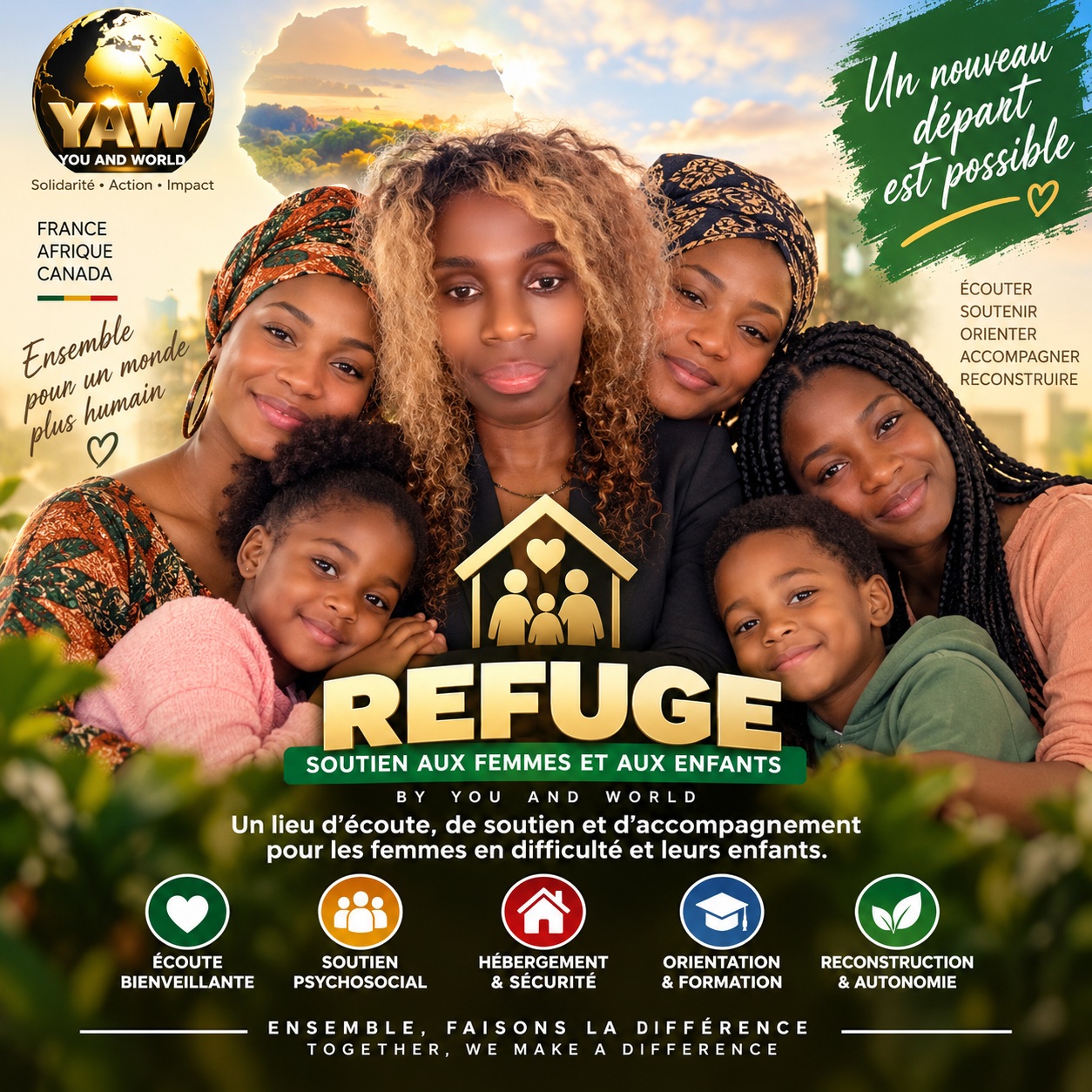 Affiche du Refuge You And World — soutien aux femmes et aux enfants
